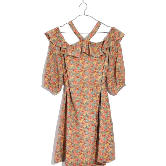 Madewell Silk Forsythia Cold-Shoulder Dress 10 🆕 - Picture 5 of 8